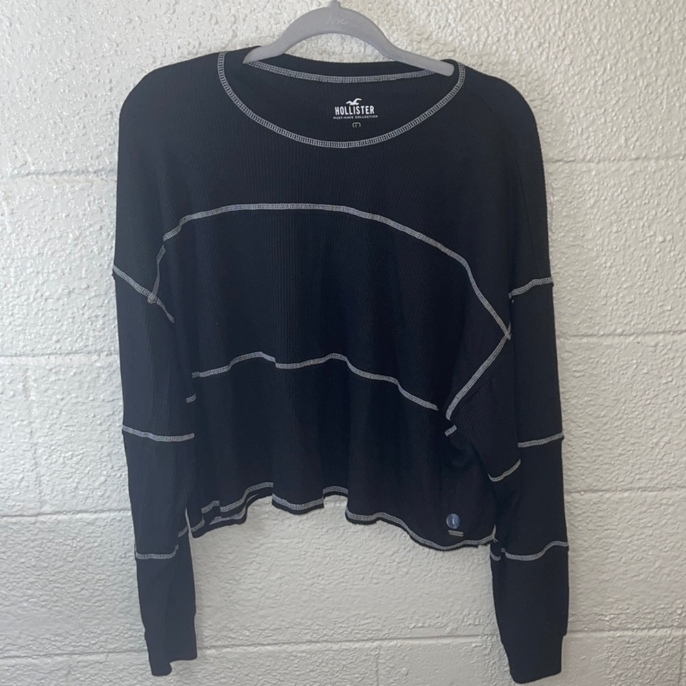 Hollister black and white stripe long sleeve tee